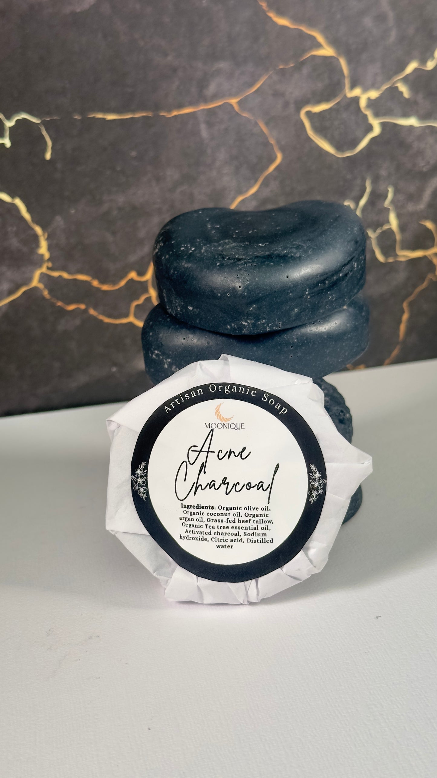 Organic charcoal soap, organic acne soap, acne charcoal soap, handmade acne soap, artisan acne soap, artisan charcoal soap, natural charcoal soap, palm oil free charcoal soap, chemical free charcoal soap, black charcoal soap, soap with tea tree oil, organic soap with beef tallow, grass-fed beef tallow soap