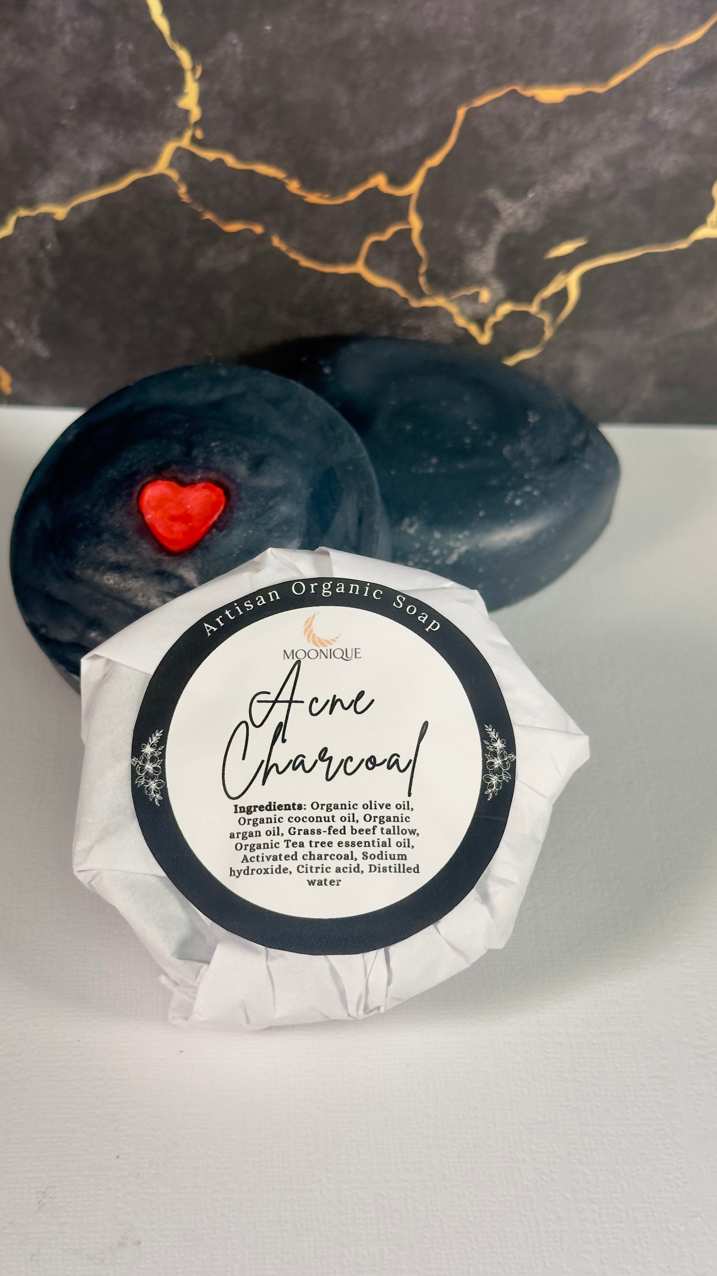 Organic charcoal soap, organic acne soap, acne charcoal soap, handmade acne soap, artisan acne soap, artisan charcoal soap, natural charcoal soap, palm oil free charcoal soap, chemical free charcoal soap, black charcoal soap, soap with tea tree oil, organic soap with beef tallow, grass-fed beef tallow soap