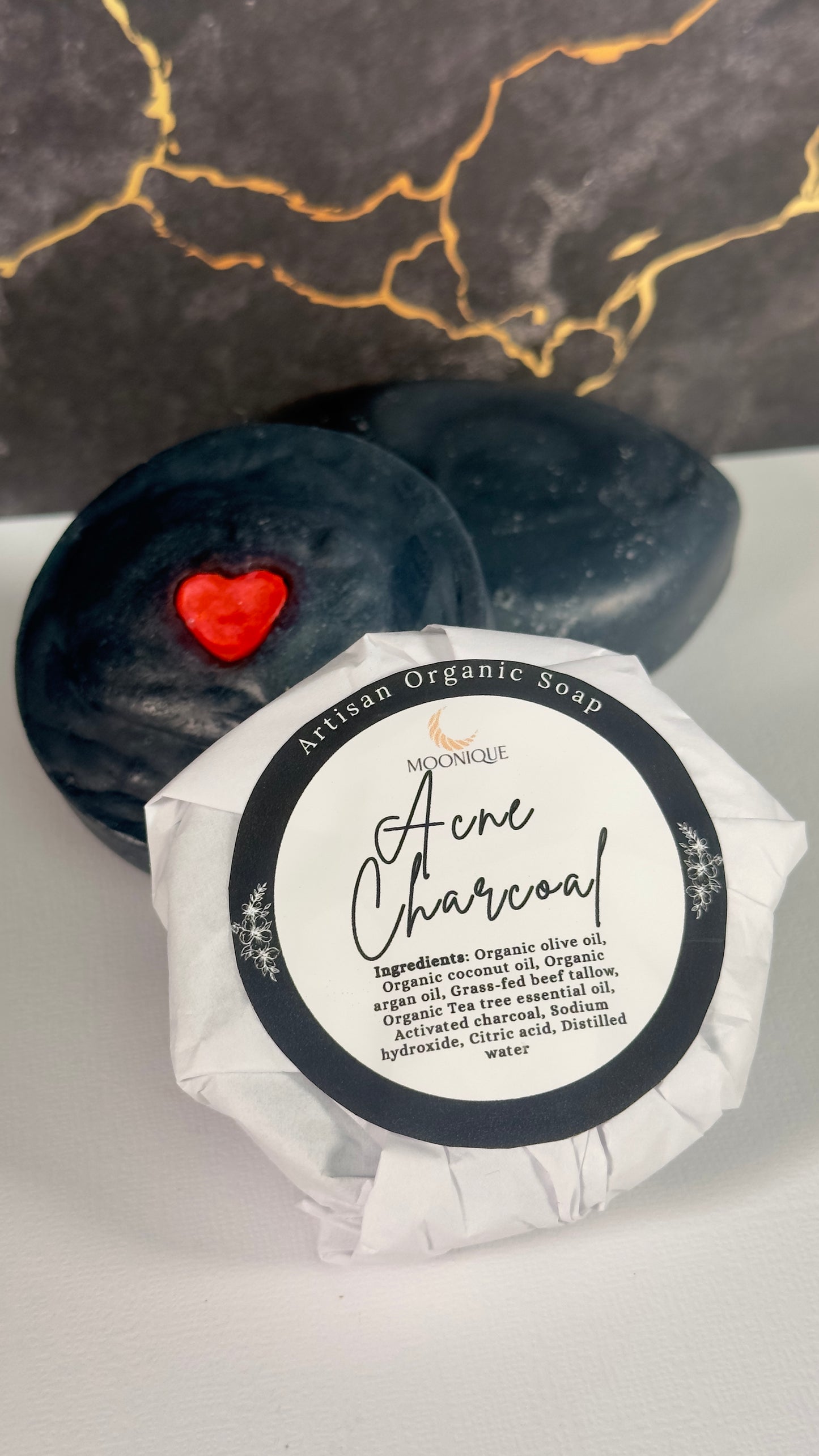 Organic charcoal soap, organic acne soap, acne charcoal soap, handmade acne soap, artisan acne soap, artisan charcoal soap, natural charcoal soap, palm oil free charcoal soap, chemical free charcoal soap, black charcoal soap, soap with tea tree oil, organic soap with beef tallow, grass-fed beef tallow soap