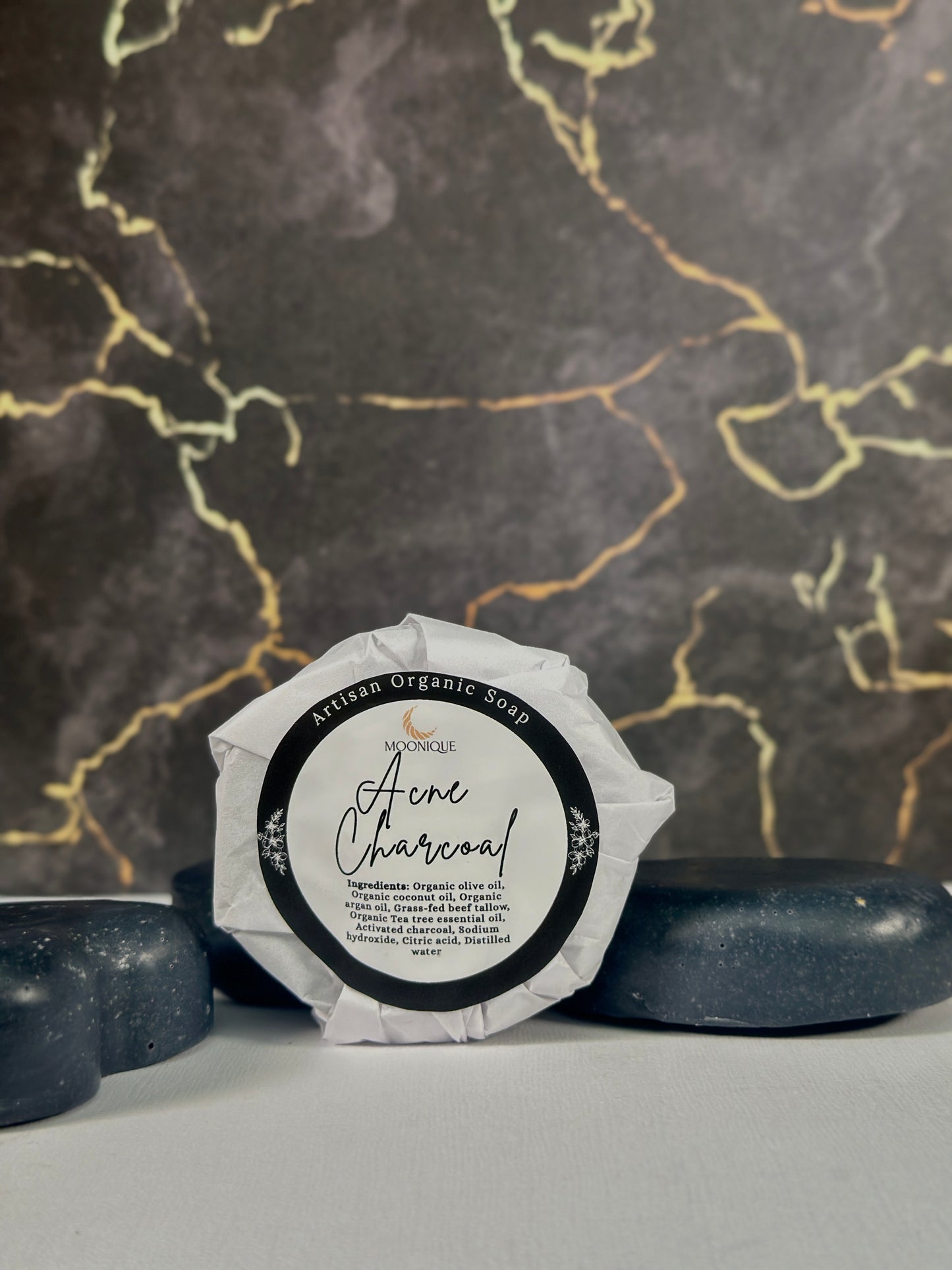 Organic charcoal soap, organic acne soap, acne charcoal soap, handmade acne soap, artisan acne soap, artisan charcoal soap, natural charcoal soap, palm oil free charcoal soap, chemical free charcoal soap, black charcoal soap, soap with tea tree oil, organic soap with beef tallow, grass-fed beef tallow soap