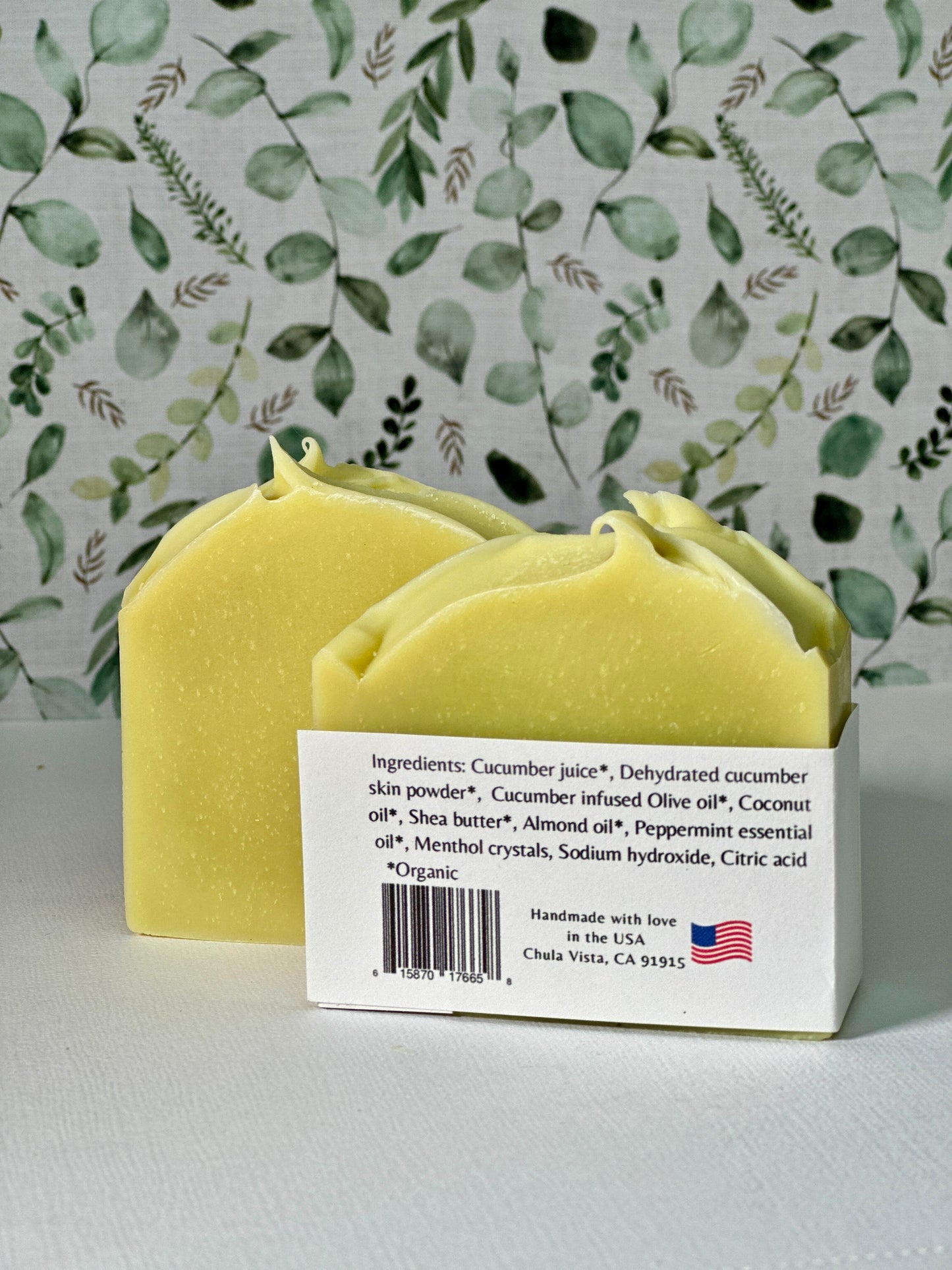 Organic soap, organic cucumber smelling soap, organic mint smelling soap, organic menthol soap, artisan menthol soap, natural soap, natural skincare, exfoliating soap, skin-friendly soap, not drying soap, handmade soap, handmade cucumber soap, nourishing soap, moisturizing soap, soap with natural essential oils, soap with shea butter, soap with coconut oil, soap with cucumber,