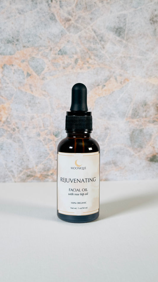 Rejuvenating facial oil, facial oil with rose hip, organic facial oil, best facial oil, facial oil for all skin types, clean ingredients facial oil, chemical free facial oil