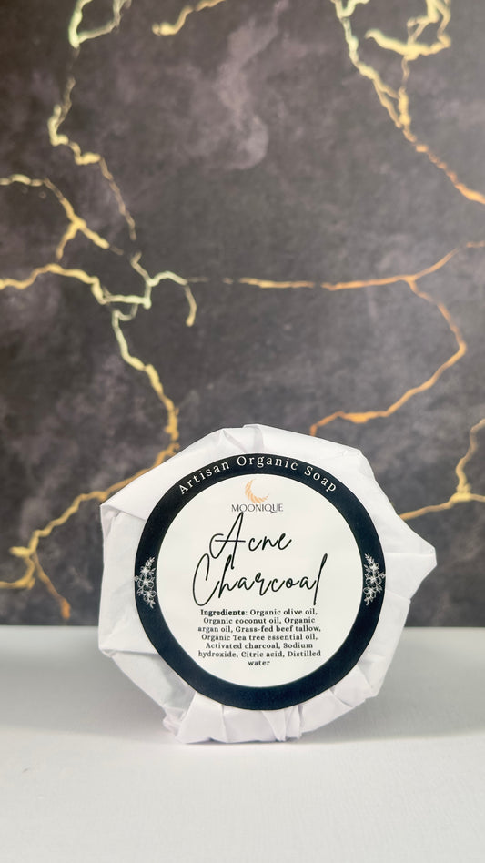 Organic charcoal soap, organic acne  soap, acne charcoal soap, handmade acne soap, artisan acne soap, artisan charcoal soap, natural charcoal soap, palm oil free charcoal soap, chemical free charcoal soap, black charcoal soap, soap with tea tree oil, organic soap with beef tallow, grass-fed beef tallow soap