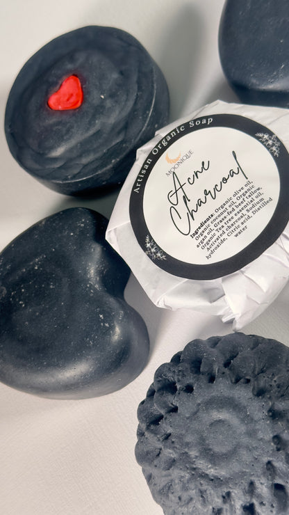 Organic charcoal soap, organic acne  soap, acne charcoal soap, handmade acne soap, artisan acne soap, artisan charcoal soap, natural charcoal soap, palm oil free charcoal soap, chemical free charcoal soap, black charcoal soap, soap with tea tree oil, organic soap with beef tallow, grass-fed beef tallow soap