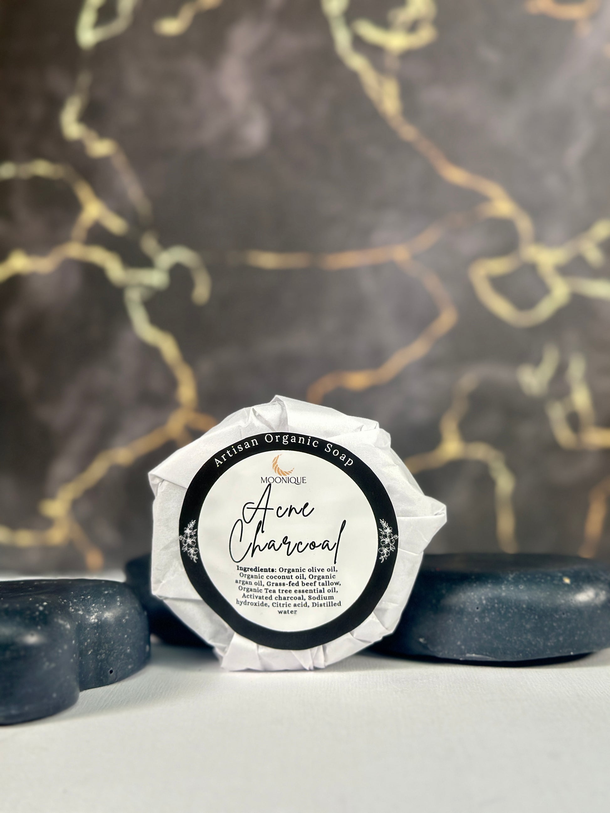 Organic charcoal soap, organic acne  soap, acne charcoal soap, handmade acne soap, artisan acne soap, artisan charcoal soap, natural charcoal soap, palm oil free charcoal soap, chemical free charcoal soap, black charcoal soap, soap with tea tree oil, organic soap with beef tallow, grass-fed beef tallow soap