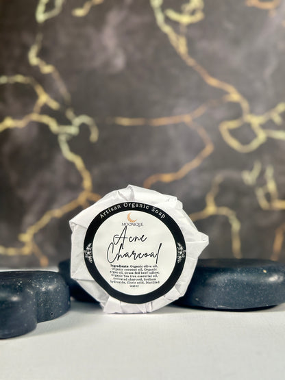 Organic charcoal soap, organic acne  soap, acne charcoal soap, handmade acne soap, artisan acne soap, artisan charcoal soap, natural charcoal soap, palm oil free charcoal soap, chemical free charcoal soap, black charcoal soap, soap with tea tree oil, organic soap with beef tallow, grass-fed beef tallow soap
