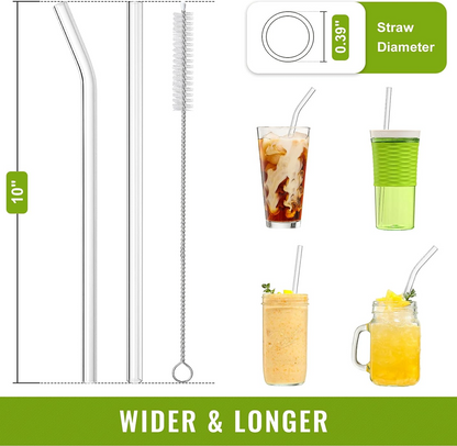 high quality Borosilicate glass straw set with cleaning brushes, straight and curved straws