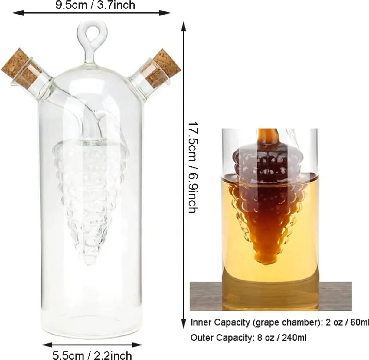 high quality borosilicate glass olive oil and vinegar bottle with cork cap