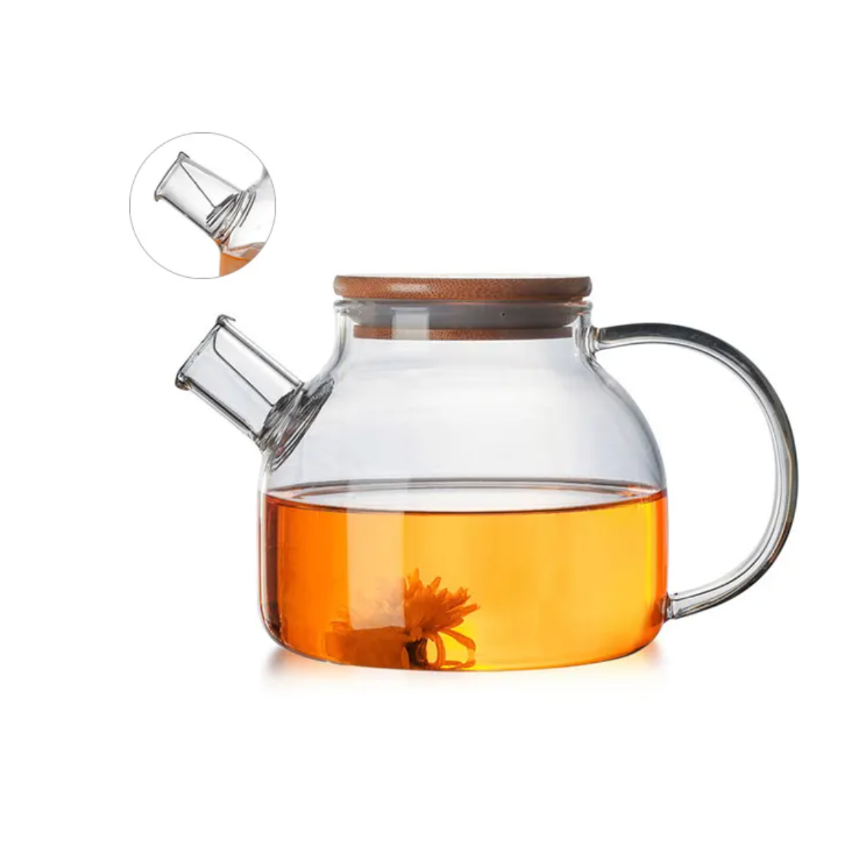 High quality borosilicate glass teapot with strainer, bamboo lid and 20oz capacity,