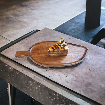 leaf-shaped wood serving tray , dessert plate