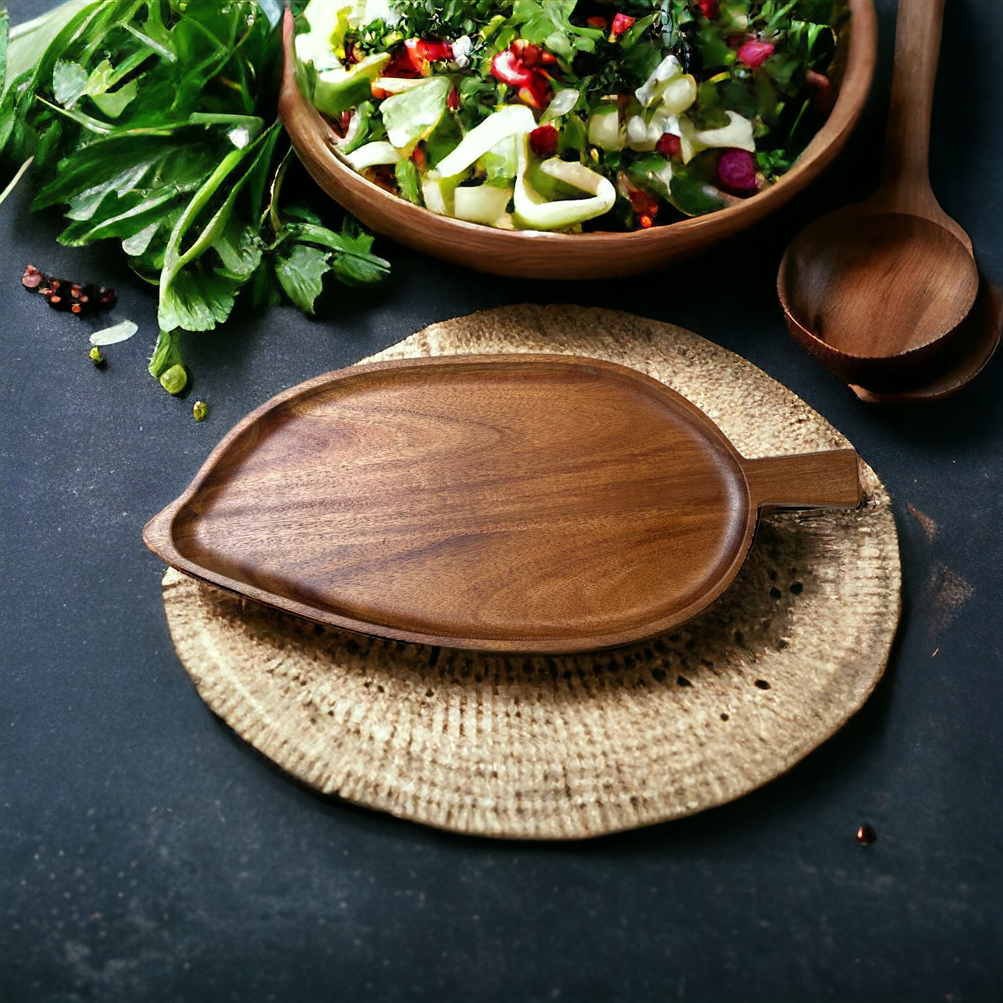 leaf-shaped wood serving tray ,plate