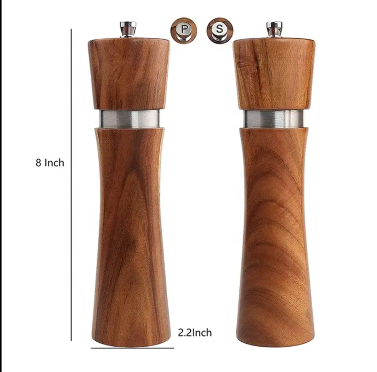 wooden Salt and pepper grinder set with cleaning brush spoon and tray in a gift box