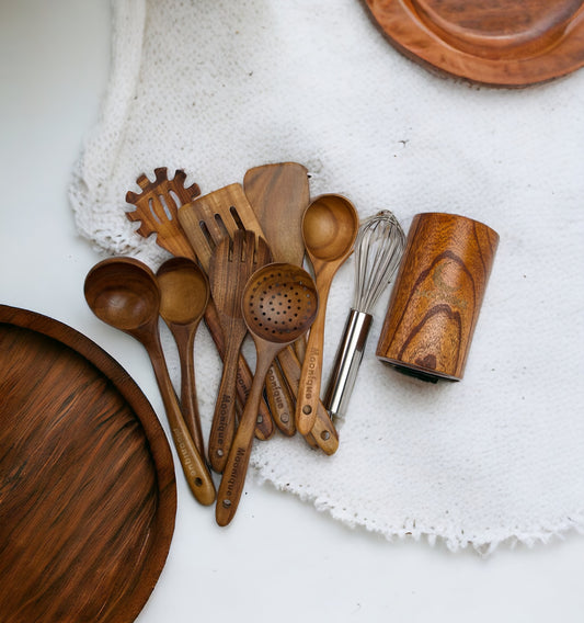 high quality 11 piece wood utensil set